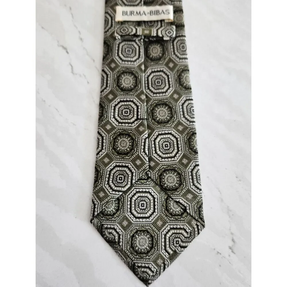 Burma Bibas Patterned Olive Green Men's Silk Tie